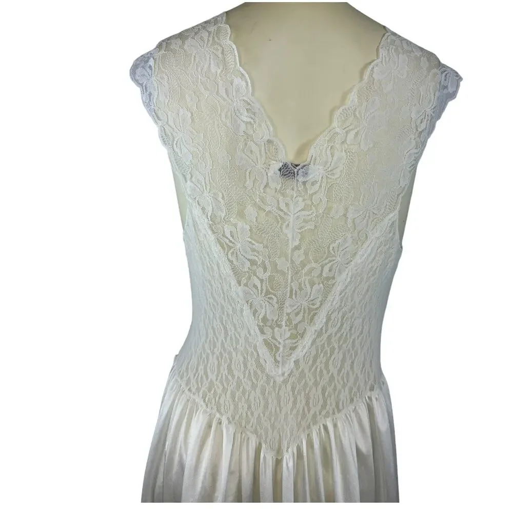 1970s Cira Ivory Lace & Satin Bias-Cut Slip Dress Made in USA size small